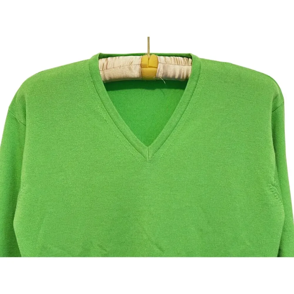 Vintage Marbas Mens V-Neck Merino Wool Sweater Small Green Preppy Ivy Classic